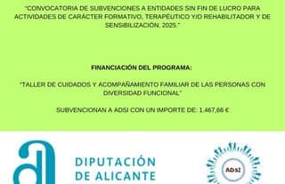 Justificante de la subvención: Taller de cuidados y acompañamiento familiar de las personas con diversidad funcional