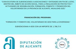 Justificante de la subvención: Formación y fomento del voluntariado de ADSI para la diversidad