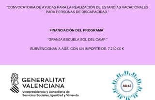 Justificante de la subvención: Granja Sol del Camp (estancias vacacionales)