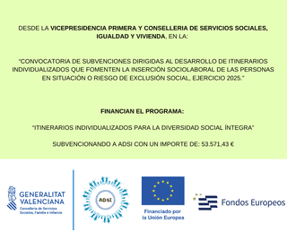 Justificante de la subvención: Itinerarios individualizados para la diversidad social íntegra